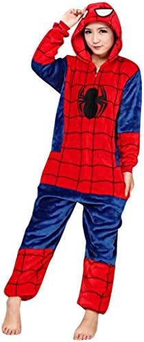 Rosebelles Unisex Cosplay Onesies Pajamas Flannel Hooded Sleepwear Spider-Man S