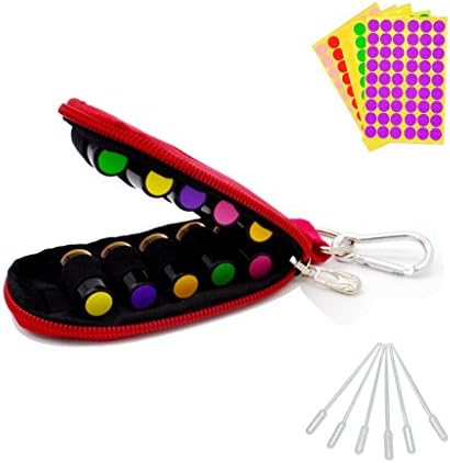 Stylish Essential Oil Key Chain Come with 10 Amber Roll On Bottles, Blank Labels, Droppers, Fits Easily in Purse or Makeup Bag, Carry Your Favorite Essential Oils Everywhere You Go, Red