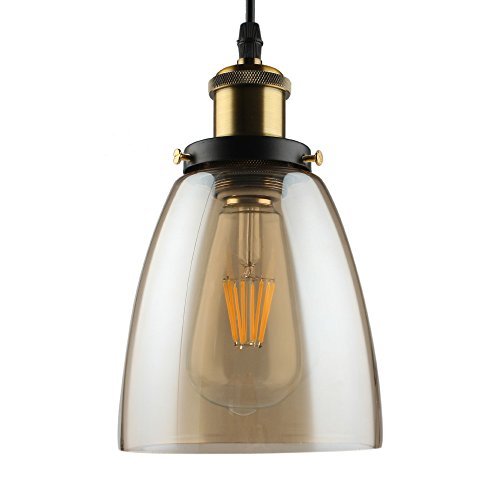 B2ocled Amber Glass Pendant Light Retro Industrial Edison Lamp, 1-Light Pendant Hanging Lamp Fixture with Glass Shade
