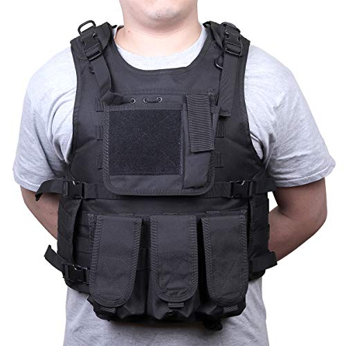 Goetland 900D Polyester Tactical Vest Airsoft Paintball Combat Training Outdoor CS Game Adjustable S-XXL, Black - Thumbnail 5