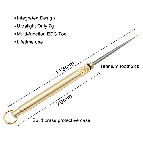 PPFISH Outdoor Camping Picnic Titanium Toothpick & Ear Pick EDC Keychain Tool With Brass Protective Case Holder Ultralight Travel Kits - Thumbnail 5