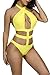 Viottiset Women's Cute Bandage Criss Cross One Piece Cut Out Push Up Backless Halter Monokini Swimsuit Bathing Suit Swimwear Yellow M