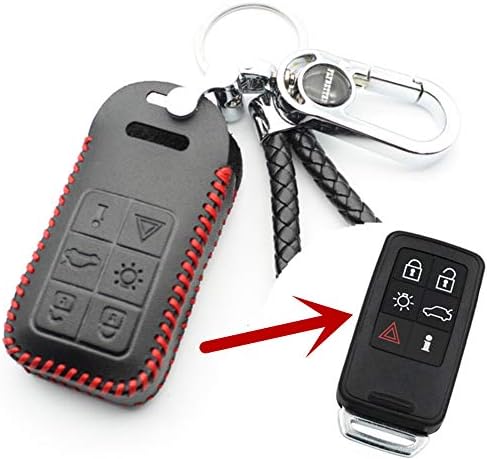 FLYBETTER Genuine Leather 6Button Key Fob Cover Keyless Entry Holder Remote Case for Volvo S60 S80 V60 XC60 XC70 (Red)