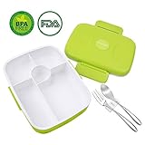 Bento Lunch Box For Kids Adults W/5 Compartment, Leakproof, Microwave Dishwasher Safe, Healthy BPA Free (Fork & Spoon INCLUDED)