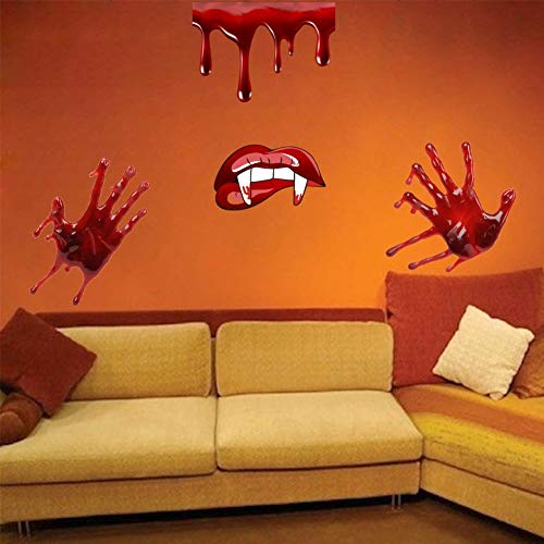 IARTTOP Halloween Bloody Handprint Decal, Vampire Bloody Lips with Sharp Teeth Sticker, Screaming Bloody Decal for Windows, Car, Bumper Decor Halloween Home Wall Art - Thumbnail 4