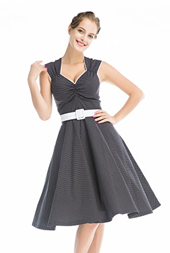 MUXXN Women Pinup Vintage 1950's Polka Dot Rockabilly Wiggle Dress (L, Black)