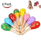 Kids Wooden Maracas ,Rattle Shakers Musical Educational Toys,Random Color and pattern,Set of 4,Mini