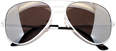 Classic Aviator Mirrored Lens Sunglasses White Metal Frame Spring Hinge