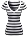 MBE Women's Wide v-neck Stripe Short Sleeve Tee Shirts