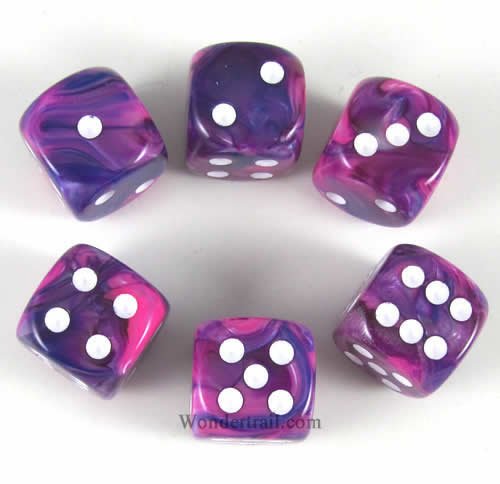 Violet Festive With White Pips 16mm D6 Dice Set of 6 Wondertrail WCX27657E6