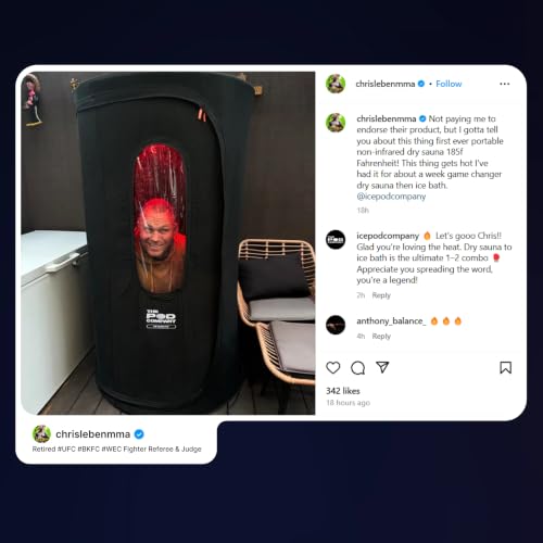 THE POD COMPANY The Sauna Pod - Portable Personal Dry Sauna for Recovery & Wellness - for Athletes & Everyday Users - Includes Red LED Light, Heater & Foldable Chair - Hot Air Technology - Up to 185