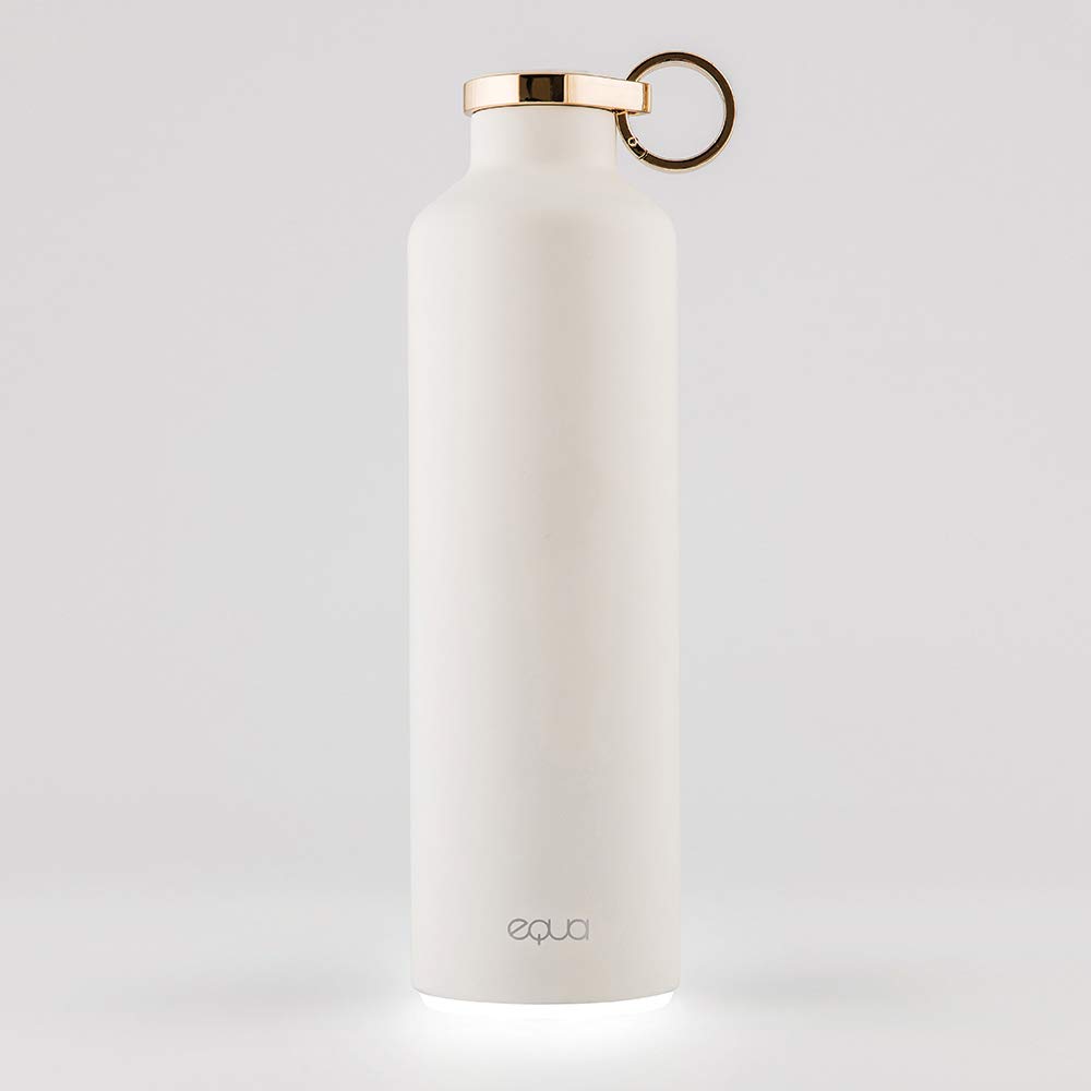 EQUA Smart Water Bottle - 23 oz - Bluetooth Connection with App and Light Signal Reminders - Double-Walled Stainless Steel Vacuum Insulated Flask - Metal Lid, White, MT 14