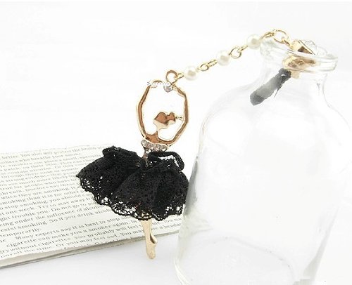 CJB Dust Plug / Earphone Jack Accessory Ballet Girl Black Lace Dress for iPhone 4 4s S4 5 All Device with 3.5mm Jack (US Seller)