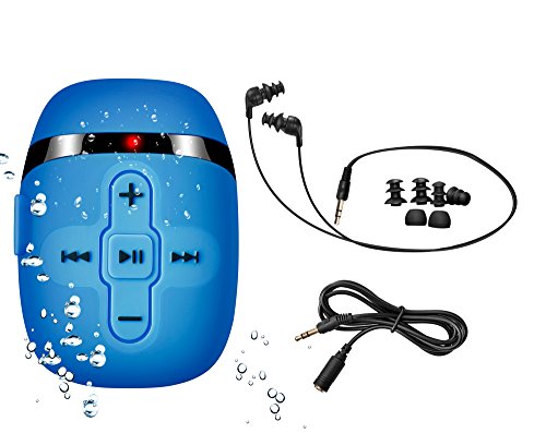 8GB swimming mp3 player with short cord headphones - (3 type underwater swim buds), one more audio extension cord for sort of sports,Shuffle feature -Blue