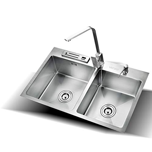 GLANZHAUS 75mm x 470mm Modern Premium Handmade Design 3mm Thickness Stainless Steel Brushed Nickel Workstation Farmhouse Undermount Kitchen Sink,Undermount Sink 30-inch Double 60/40 Two 2 Bowl