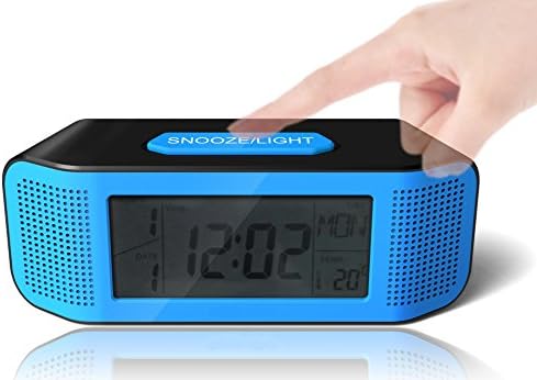 Digital Alarm Clock, Loud Electric Clocks with Snooze, Sound Control, Countdown Time Setting, Small Alarm Clocks for Kids, Women, Desk, Home, Kitchen, Bedside (blue/black)