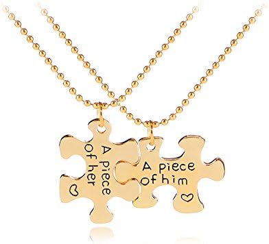 Gold 2pcs Mens &amp; Womens Couples Necklace A Piece of Him &amp; Her Jigsaw Puzzle Pendant Necklace As a gift to Boyfriend Girlfriend