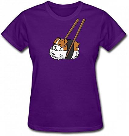 MVNTOO Sushi Bulldog Cute Tshirt Trendy Print T-Shirts Valentine Womens Tee Purple