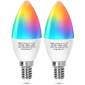 Aigostar Smart WiFi-bulb C37 E27, werkt met Alexa en Google Home, van kleur te veranderen, 5W LED-lampen, dimbaar 3000K…