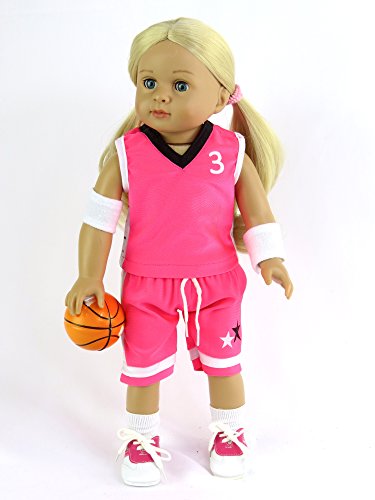 American Fashion World Pink Basketball Player Uniform fits 18 Inch Doll