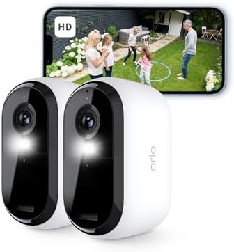 Essential 2 Camara Vigilancia WiFi Exterior HD, Camara Vigilancia WiFi Interior, Sensor de Movimiento, Alarmas Para Casa, Visión Nocturna En Color, Prueba Arlo Secure Incluida, 2 Cámaras, Blancas