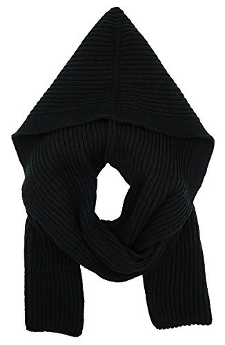 Bellady Winter Soft Pullover Hoodie Knit Ski Hood Long Scarf Wrap,Black