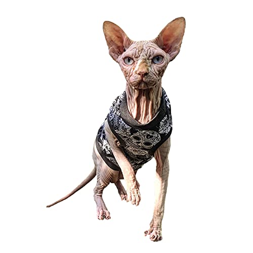 Kotomoda Cat's T-shirt Black Sculls for Sphynx and naked cats (XS)
