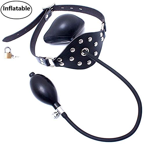 Inflatable Mouth Gag Bound Masks – Davidsource Studded Faux Leather Panel Gag Open Mouth Plug Head Harness Restraints Kit (Padlock 1 Piece)