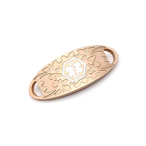 Rose Gold Tone Gardenia White Medical Alert ID Tag for Custom Engraving Bracelet Parts