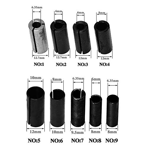 Muye 9 Pcs Router Conversion Chuck Milling Router Adapter For Engraving Machine-Tool Adapter Tool Milling Cutters for Carpentry