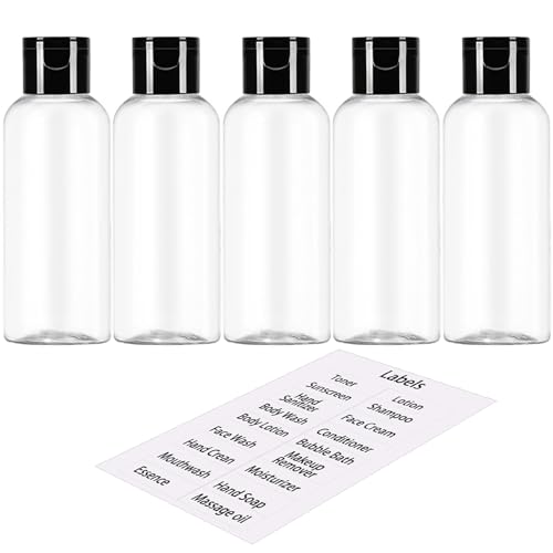 DNSEN 5 Pack 3.4 oz Travel Size Bottles for Toiletries TSA Approved Leak Proof Empty Refillable Liquid Containers with Labels