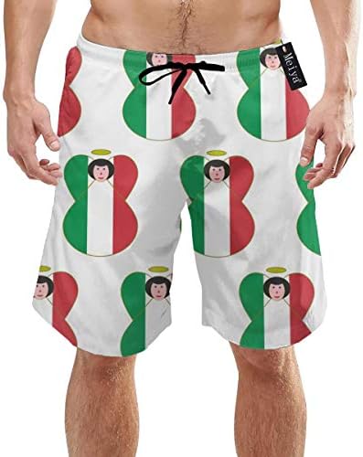 Italian Flag Angel with Black Hair Quick Dry Board Shorts Bathing Suits Swimwear Volley Beach Trunks