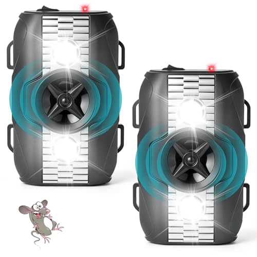 2PCS Ultrasónico Ahuyentador de Ratas para Coche con Flash, 3 Modos de Carga, Ahuyentador de Martas para Coche para Aticos, Hogar, Jardín y Automóviles