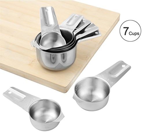 Measuring Cups,Soulover Stainless Steel 7 - Piece Stainless Steel Sturdy Stackable 7 Measuring Cups Set - Kitchen Gadgets with Seasoning Spices for Dry & Liquid Measuring