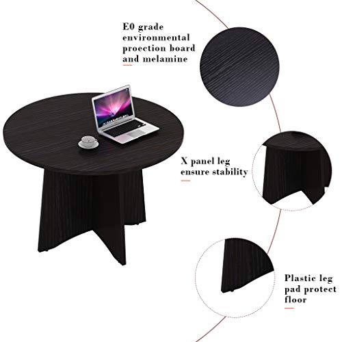 Sunon 41.3'' Dia Round Conference Table with X-Shaped Wood Panel Small Dining Table (Dark Oak)