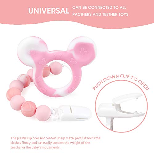 MCGMITT Pacifier Clip Silicone, BPA Free Teething Beads Toys Shower Gift for Baby Girls Boys Infant Toddler (Pink)