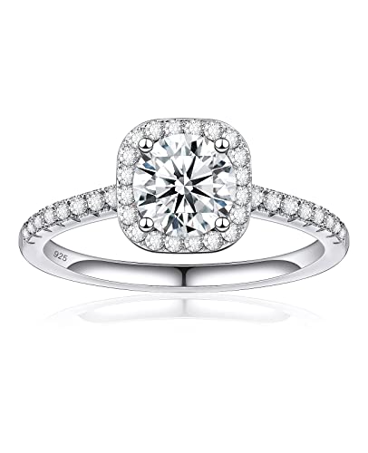 FCINOS Moissanite Engagement Rings, S925 Sterling Silver Wedding Rings Bridal Rings Set for Women, 18K White Gold Plated Halo Eternity Promise Ring 1CT D Color