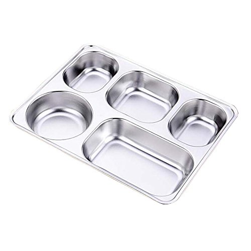 AIYoo Set of 2 Stainless Steel Rectangular Divided Dinner Tray 5 Sections Dinner Plates for