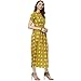 Indian Virasat Women's Printed Long Front Slit Kurta Medium Mustard Tunic Kurti