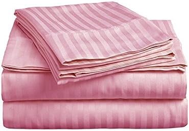 ACS Bedding 350-Thread-Count Egyptian Cotton Luxurious &amp; Super Soft 1-PC Button Closure Duvet Cover Full/Double Striped Baby Pink With Affordable Price