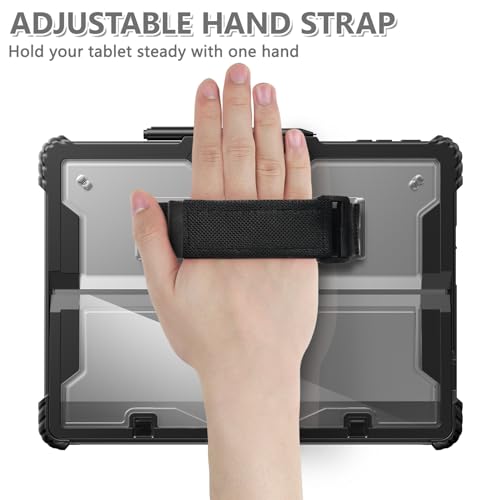 Gerutek Shockproof Case for Microsoft Surface Pro 13"/Pro 11/Pro 10/Pro 9 (2026/2024/2022), Heavy Duty Case Compatible with Stand, Type Cover Keyboard, Bragonne and Shoulder Strap, Pen Holder, Clear