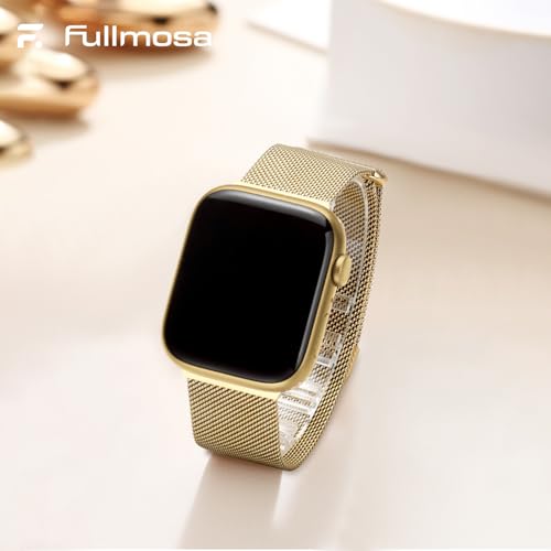 Fullmosa Compatible Apple Watch Band 42(S11/10) 41mm 40mm 38mm for Women Men Milanese Loop Stainless Steel Bracelet iWatch SE 3/2/1 Series 11 10 9 8 7 6 5 4 3 2 1 42/41/40/38mm Gold