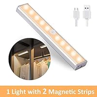 OUSFOT Closet Light, Under Cabinet Lighting 10 LED Motion Sensor Light Indoor USB Rechargeable Wireless Stick up Anywhere with 2 Magnetic Strips for Wardrobe/Cupboard/Garage/Wall (1 Pack)