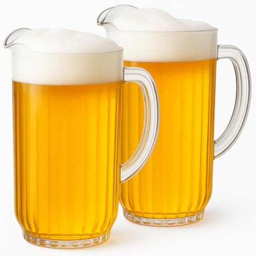 2-Pack Unbreakable Plastic Beer Pitcher, 60 oz, Restaurant-Grade Polycarbonate, Clear Beverage Dispenser