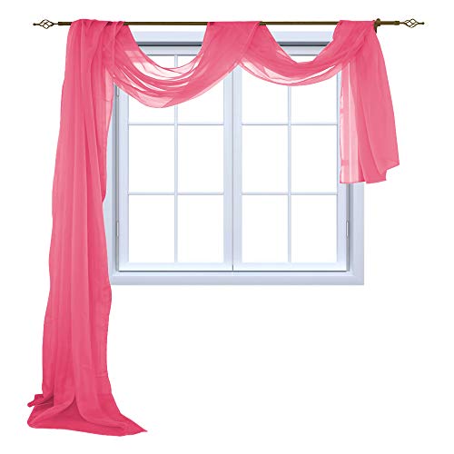 HOLKING Sheer Panel Curtains Scarf-Home Decor Window Sheer Valance Voile Scarf 1 Piece,52 inches Wide by 216 inches Long,Hot Pink