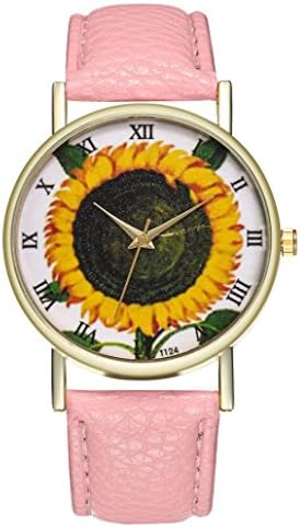 Festiday Women Quartz Watches Fashion Casual Colorful Leather Sunflower Case Watches Analog Quartz Wristwatch Sale Clearance Wrist Watch Creative Design Girls Birthday Gift