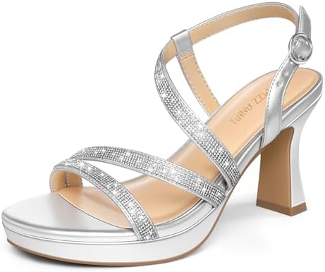 jcpenney womens silver dress shoes Amazon.com | PIZZ ANNU Women's Stellora Platform High Heels Block Chunky  Womans Strappy Sparkly Rhinestone Crystal Slingback Dress Pump Sandals Shoes,  Black 6