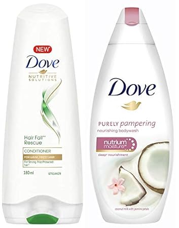 Dove Hair Fall Rescue Conditioner, 180ml & Dove Coconut Milk and Jas Petals Body Wash, 190ml