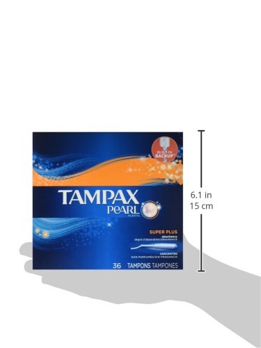 Tampax Pearl Plastic Tampons, Super Plus Absorbency, Unscented , 36 count , Pack of 2