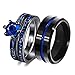 LOVERSRING Couple Ring Bridal Set His Hers Women Black Gold Filled Blue Agate Men Stainless Steel Wedding Ring Band